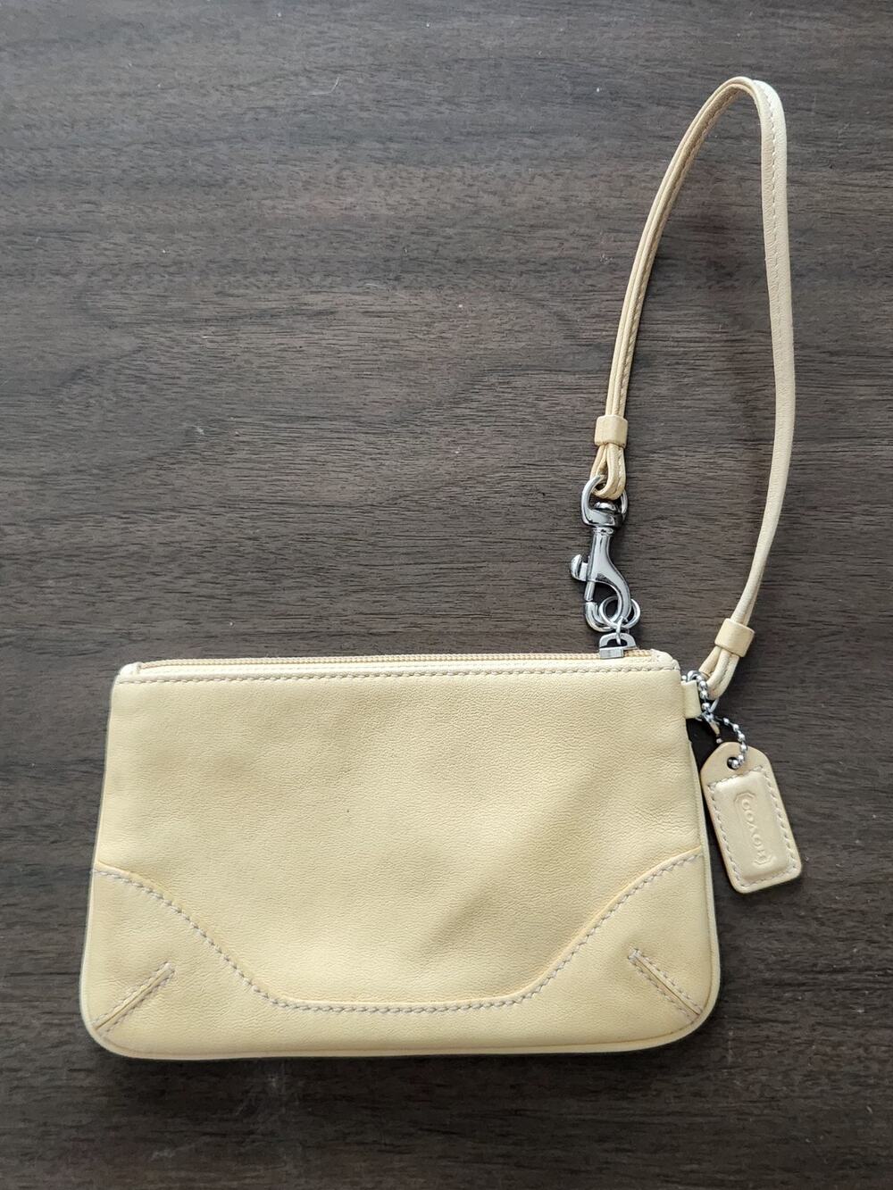 Coach Small Beige Tan Leather Wrislet W/ Signature Canvas inside 6.5x4 in